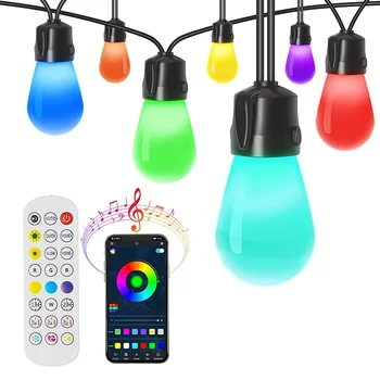 15/30Bulbs Smart Pasaulē String Light Ar Tālvadības RGB Bluetooth APP Pasaku Gaismas Vainags S14 Terases Gaismas, Bistro Piemājas Dekori