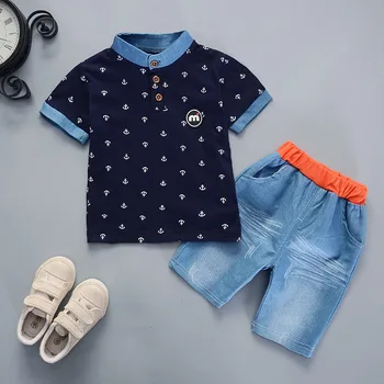 2023 Vasaras zēnu apģērbu komplekti, Baby boy modes print T-krekls + šorti 2 gabalus bērnu kokvilnas apģērbu komplekts