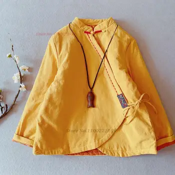 2024 ķīnas vintage mētelis tang uzvalks etniskā tradicionālo uzlabota qipao kokvilnas veļa jaka austrumu kokvilnas polsterējumu sabiezēt mētelis