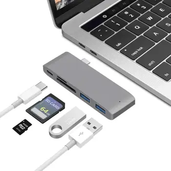 3.1 Tipa C centrs, lai Adapteris 4K Thunderbolt 3 USB C Mezgls Mezgls 3.0 TF SD Lasītājs Slots PD For MacBook Air 