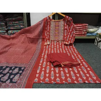 3 Gab. Šūtas Salwar Kameez Nacionālo Tradīciju Sievietēm Sarkanā Kurta Palazzo Dupatta Komplekts