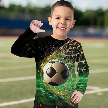Apģērbi Zēniem Valkāt 3d Futbola Grafiskais T Krekli Bērniem no 12 Līdz 14 Gadiem Meitenes ar garām Piedurknēm Bērniem Topi Pavasara 2024 Jauns