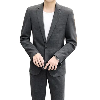 Augstas kvalitātes (uzvalks + bikses) korejiešu versija gadījuma modes pusei labākais cilvēks kleita slim vīriešu divdaļīgs kostīms