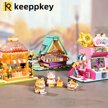 Autentisks keeppley street view celtniecības bloku kaķis modeli Kawaii radošo rotas bērnu rotaļlietas raksturs modelis apdare