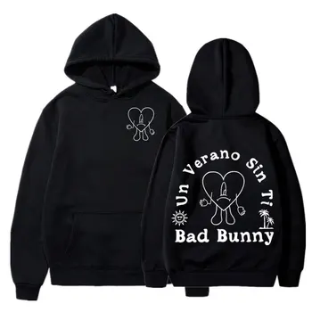 Bad Bunny ANO VERANO GRĒKS TI Mūzikas Albums Drukāt pelēkā vārna Streetwear garām Piedurknēm Kapuci sporta Krekli Unisex Vīriešu Lielgabarīta Hoodies