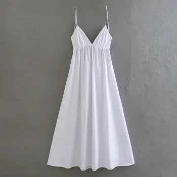 Balts Backless Midi Kleita Sievietēm Eleganto Pavada Kamzolis Kleitas Brīvdienas Šiks Lady Drēbes Sieviešu Apģērbi 2023 Vasaras, Jaunas
