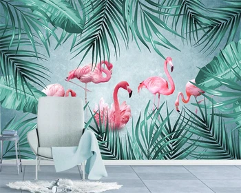 Beibehang Custom tapetes mūsdienu rokām apgleznotas tropu augi flamingo bērnu istabas fona sienu apdare, 3d tapetes