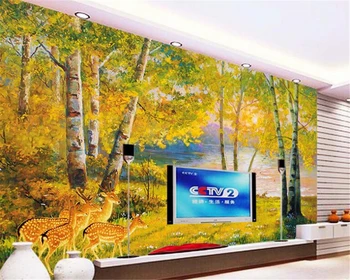 beibehang tapetes sienām 3 d Eiropas klasiskās zelta tapetes lielu eļļas glezna meža klusums ezera skaistumu fona sienas
