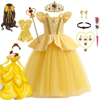 Belle Princese Kleita Meitenēm Halloween Kostīms Bērniem Karnevāla Birthday Party Saģērbt Skaistums un Zvērs Cosplay Kostīms