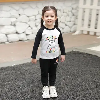 Bērniem Meitene T-Krekls Melns Balts Raibs Ilgtermiņa Piedurknēm Topi Korejas Vēstuli Karikatūra Izdrukāt 2022. Gada Pavasarī, Rudenī, Loverly Bērnu Drēbes