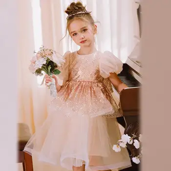 Bērnu Princese vakarkleita Sequined Puff Piedurknēm Dizaina Kāzas, Kristības, Dzimšanas dienas, Lieldienu Eid Puse Meiteņu Kleitas A2661
