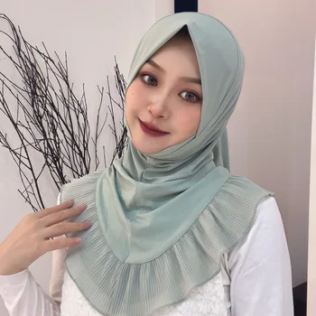 Daudzkrāsains ITY Auduma Flouncing Dizaina Musulmaņu Viegli Valkāt Hijabs