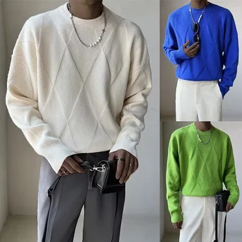 Gadījuma Vīriešu Džemperis Rudens Streetwear Džemperi Par Vīriešu Modes O Apkakli, garām Piedurknēm Adīt Topi, Vīriešu Apģērbs Vintage Džemperi Krekls