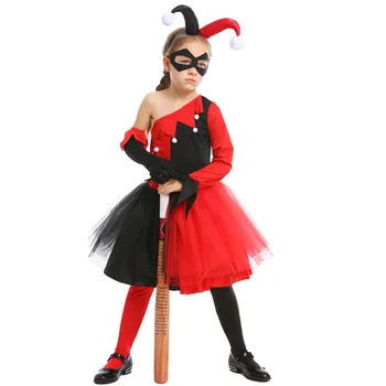 Halloween Meitenes Joker Droll Cosplay Bērniem, Bērnu Cirka Klauns Kostīmi Karnevāls Purima Parādes Posmā Lomu Spēles Puse Kleita