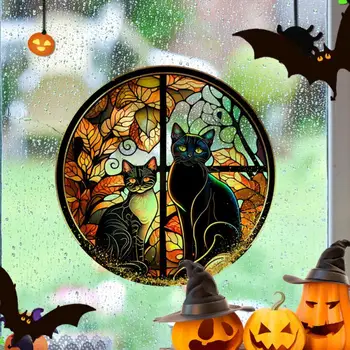 Halloween Šausmu Pils Melnais Kaķis, Logu Uzlīmes, Stikla PVC Bez Līmes Statiskā Dekoratīvās Krāsains Partiju Mājas Māja Uz Stikla