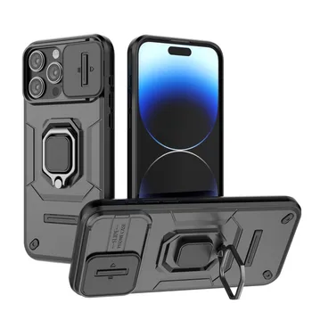 IPhone 15 Pro Max Gadījumā Virziet Kameru Aizsargs Gadījumā, iPhone 14 15 Plus 14 15-Pro Max Triecienizturīgs Bruņas PC TPU Stāvēt Tālruņa Vāciņu