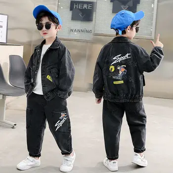 Korejas Bērniem, Bērnu Zēnu Apģērbu Komplekti Rudens Pavasara Zīdaiņu Treniņtērpi Toddler Džinsa Apģērbu Jaundzimušo Zēnu Drēbes, Uzvalki 4-12T