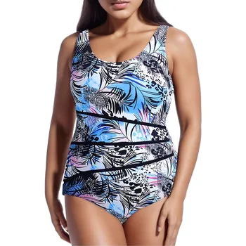Liela Izmēra Sieviešu Vienā Gabalā Mikro Bikini Hawaii Lapu Drukas Brazīlijas Peldkostīms Sievišķīgi Vēders Kontroles Kaklasaišu Krāsošanas Monokini