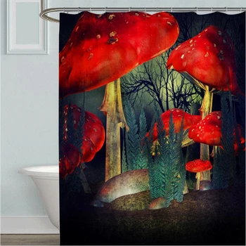 Magic Mushroom Spilgti un Krāsains Meža Dušas Aizkars Bērniem Apdare Vannas istaba Ūdensizturīgs Aizkars ar Āķi Cortin