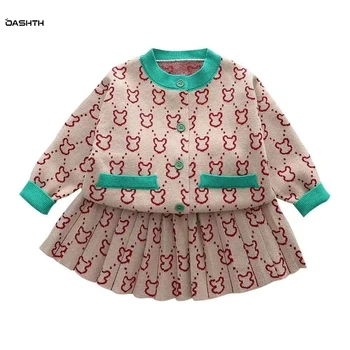 OASHTH meiteņu tērps, kleita, pavasarī un rudenī jauns bērnu džemperi meiteņu bērnu trikotāžas jaka svārki divdaļīga-set