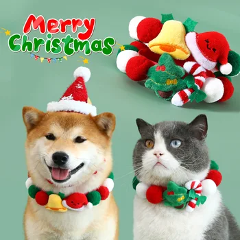 Pet Bumbu Apkakles Plīša Auduma Bell Ziemassvētku Eglīte Cepuri Krāsains Kaķis, Suns, Kombinezoni Ar Krūšdaļu Dekoratīvas Ķēdes Ziemassvētku Puse Pet Apdare