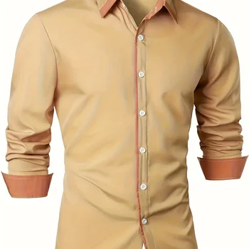 Plus Lieluma Vīriešu Kontrasta Krāsu Krekls Elegants Nobriedis Slim Fit Krekls ar garām Piedurknēm, Lai Pavasarī, Rudenī, Ziemā, Vīriešu Apģērbs