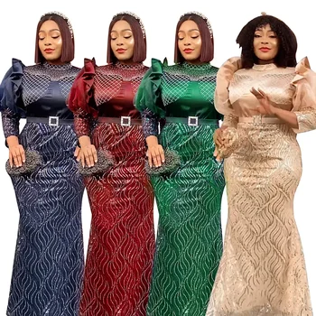 Plus Lieluma Āfrikas Dubaija Luksusa Sequin Vakara Puse Garas Kleitas Sievietēm Dashiki Ankara Turcija Tērpiem Kleitas Āfrikas Apģērbi