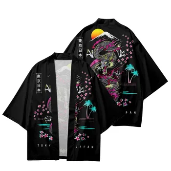 Pūķis Tokijas Japāņu Iespiesti Cosplay Jaciņa Haori Beach Yukata Streetwear Tradicionālo Kimono, Sievietēm, Vīriešiem, Krekli