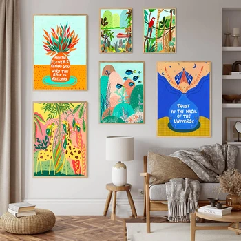 Sienas Mākslas Gleznas viesistaba, Mājas Dekoru Džungļos, Tropu Augi Plakātu Botāniskais Ziedi Dekoratīvo Dzīvnieku Attēlus, Mūsdienu