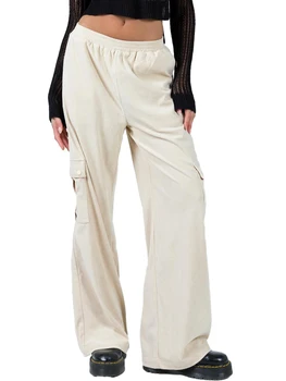 Sieviešu Elastīgas Kabatas Bikses Ikdienas Kravu Bikses tīrtoņa Krāsu Brīvs Bikses Streetwear