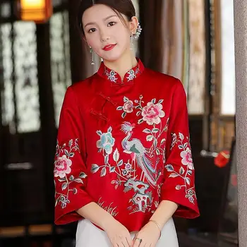 Sieviešu Izšuvumi Top Tang Uzvalks Cheongsams Vintage Etniskā Apģērbs Tradicionālā Ķīniešu Drēbes Sievietēm, Ķīniešu Tradicionālajā Tērpā