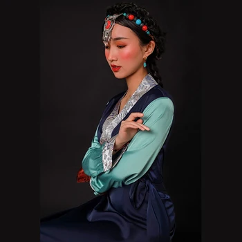 Tibetas Kleita Sievietēm Ķīnas Tautas Stila Drēbes Pavasara Vasaras Garām Piedurknēm Tradicionālo Tibetas Apģērbu Ropa Tradicional Tibetā