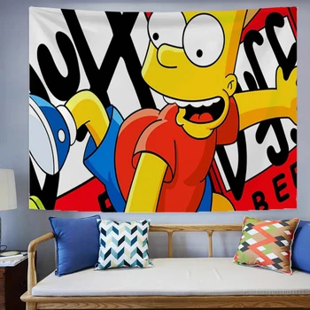 Uz Simpsones Gobelēns Sienas Karājas Guļamistaba Dekorēšana Gobelēni Istabas Dekoriem Estētisko Tapries Anime Dekori Mājas Auduma Lielu