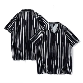 Vasarā Jaunu Vīriešu Vintage Svītrainām Krekls Modes Casual Luxury Krekls Ar Īsām Piedurknēm Havaju Krekli Vīriešiem Sieviete Blusas Camisa Hombre