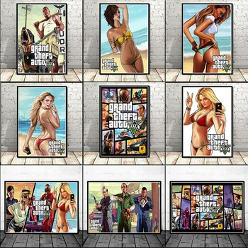 Video Spēle un GTA 5 Grand Theft Auto Mākslas Dekoru Attēlu Dimanta Glezniecības Mājas Dekoru Plakāts Dzīvojamās Istabas Sienas Apdare
