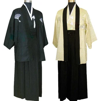 Vīriešu anime seno Japāņu kimono stila vīriešu samurai kimono tradicionālo Japānas kostīmu darbības apģērbs vīriešu kimono, pilns komplekts