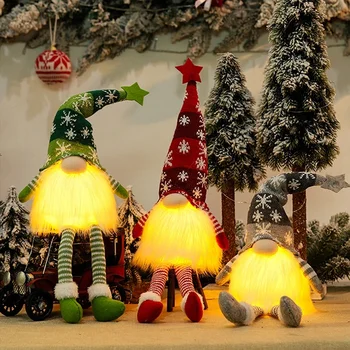 Ziemassvētku Dekoratīvās Sejas Lelle Meža Veci Sniegpārslas Adīta Cepure ar Lampu Rūdolfs Karājas Kāju Goblin Lelle