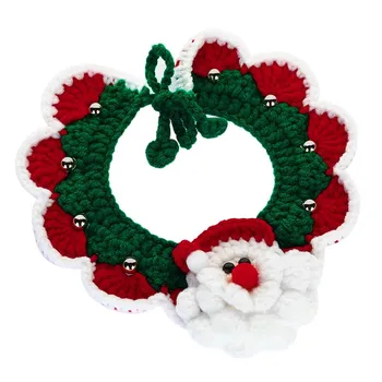 Ziemassvētku kaķis šalle apkakle austi dekoratīvi kaklarotas zvani mājdzīvnieki ziemas aksesuāri kakla gredzeni