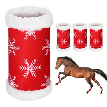Ziemassvētku Zirgu Kāju Ietīšana 4gab Sarkana Mīksta Zirgu Kāju Uzmavas Snowflake Pattern Mīksta Plīša Zirgu Ziemas Kāju Sildītāji Āra