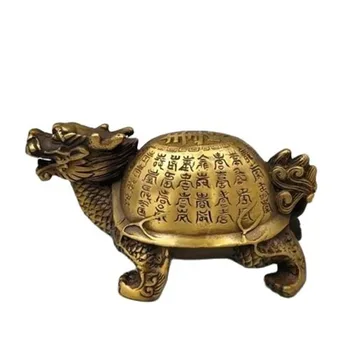 Ķīnas Veco Misiņa Zelta Pārklājumu Uzraksts Pūķis bruņurupucis statujas YR