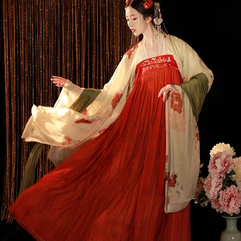 Ķīniešu Stilā Hanfu Kleitu, Kopa Sieviešu Tradicionālo Tang Dynasty Elegantu Ziedu Izšuvumu Pasaku Deju Skatuves Tērpi Sieviešu Vintage