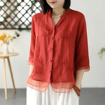 Ķīniešu stilā sievietēm, eleganta blūze kokvilnas veļa top izšuvumi etnisko stilu sievietēm hanfu top lady vintage cheongsam krekls